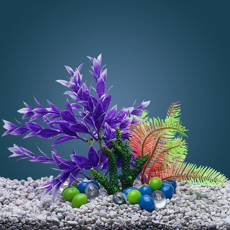 GloFish Plant Aquarium DÃ©cor, Purple And White Medium, Fluorescent Under Blue LED Light - Image 4